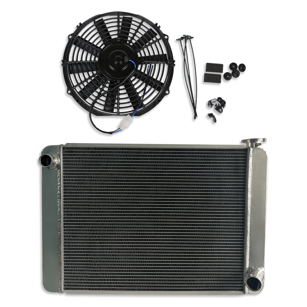 Fabricated Polished Aluminum Radiator 29" x 19" x3" Overall & 10" Electric Motor Cooling Fan
