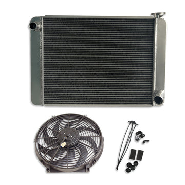 Fabricated Polished Aluminum Radiator 29" x 19" x3" Overall For SBC BBC & 14" Heavy Duty Radiator Electric Fan