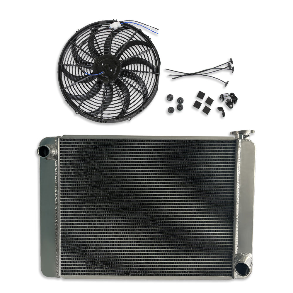 Fabricated Polished Aluminum Radiator 29" x 19" x3" Overall For SBC BBC Chevy GM &16" Curved S Blade Radiator Cooling Fan