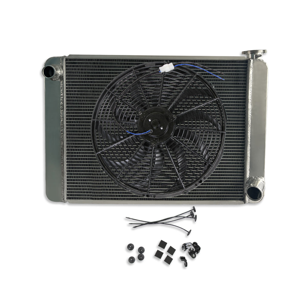 Fabricated Polished Aluminum Radiator 29" x 19" x3" Overall For SBC BBC Chevy GM &16" Curved S Blade Radiator Cooling Fan