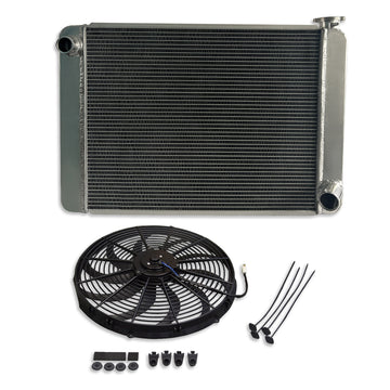 Fabricated Polished Aluminum Radiator 29" x 19" x3" Overall For SBC BBC Chevy GM &16" Curved S Blade Radiator Cooling Fan