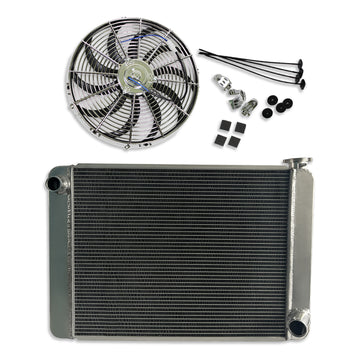 Fabricated Aluminum Radiator 29" x 19" x 3" Overall For SBC BBC & 16" Electric Cooling Fan