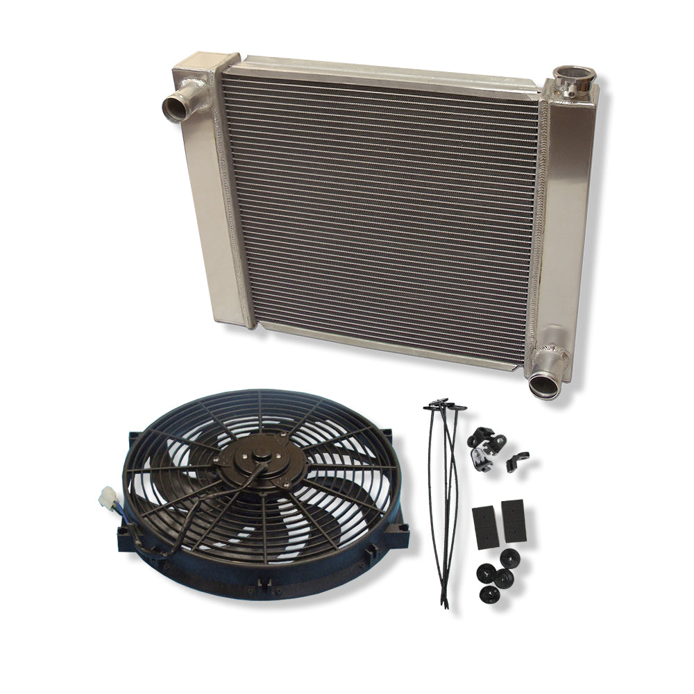 Fabricated Polished Aluminum Radiator 24" x 19" x 3" Overall For SBC BBC Chevy GM&14" Heavy Duty Electric Fan