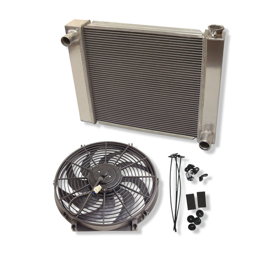 Fabricated Polished Aluminum Radiator 24" x 19" x 3" Overall For SBC BBC Chevy GM&14" Heavy Duty Electric Fan