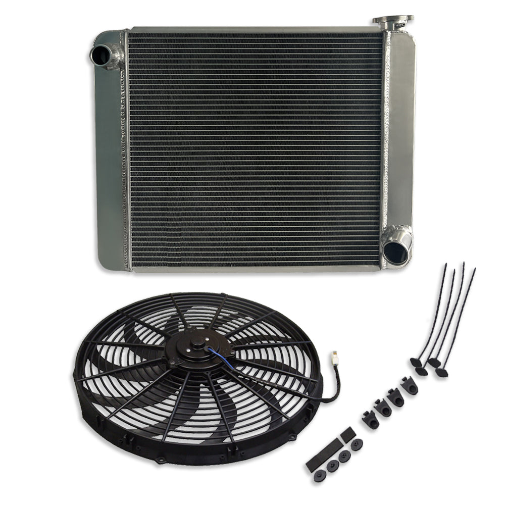 Fabricated Polished Aluminum Radiator 24" x 19" x 3" Overall For SBC BBC Chevy GM & Heavy Duty 16" Radiator Cooling Fan