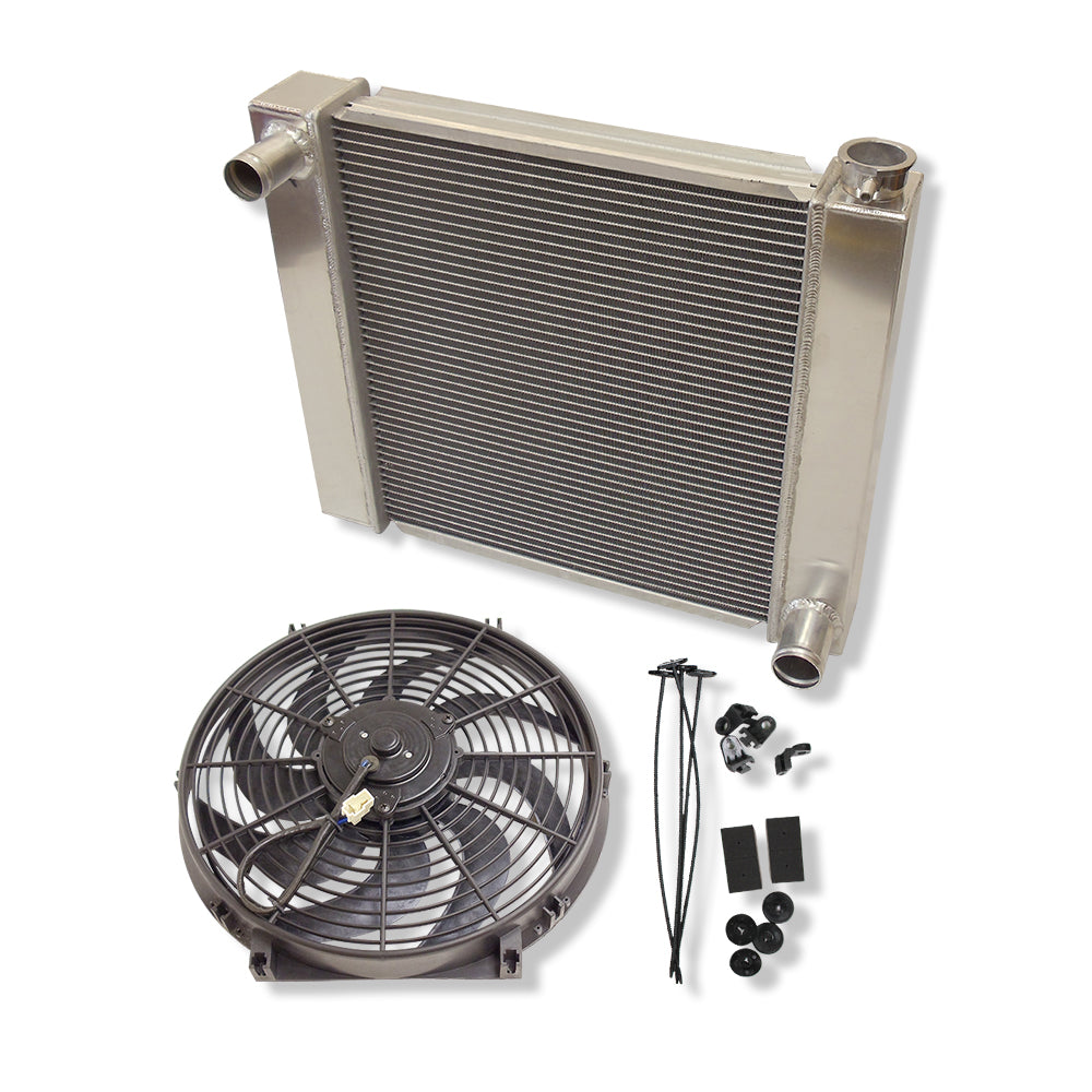 For SBC BBC Chevy GM Fabricated Polished Aluminum Radiator 22" x 19" x3" Overall & 14" Heavy Duty Radiator Electric Fan