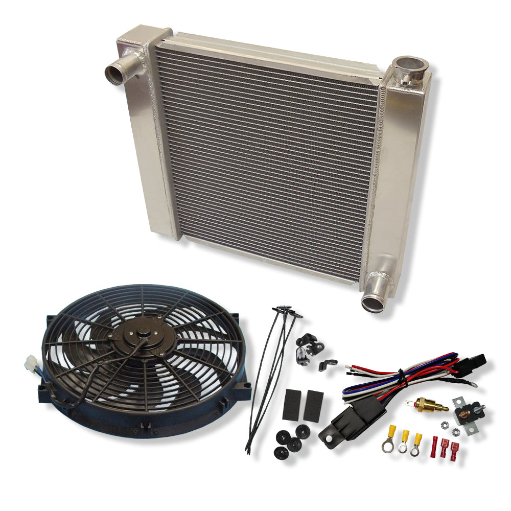 Fabricated Aluminum Radiator 22" x 19" x3" Overall For SBC BBC & 14" Heavy Duty Electric Fan & Thermostat Switch Relay Kit