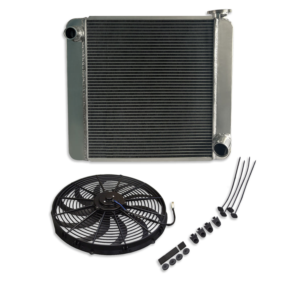 For SBC BBC Chevy GM Fabricated Aluminum Radiator 22" x 19" x3" Overall & 16" Cooling Fan