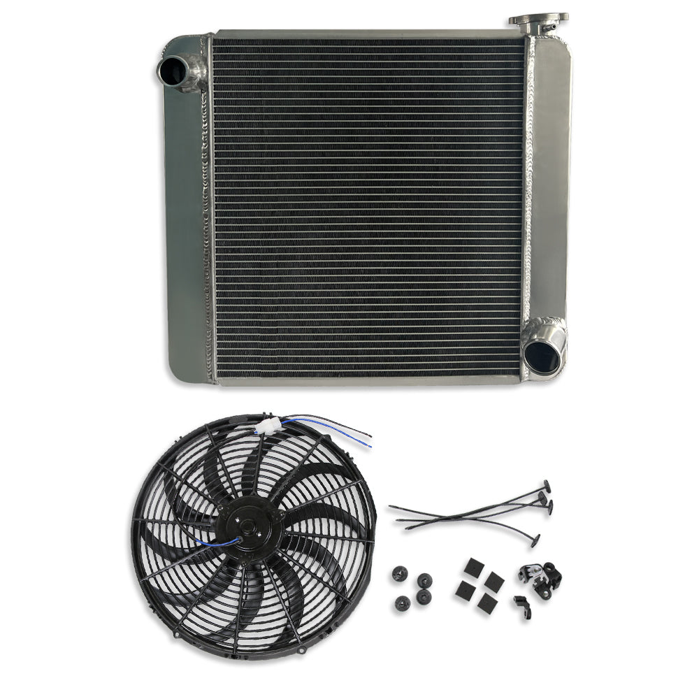 For SBC BBC Chevy GM Fabricated Polished Aluminum Radiator 22" x 19" x3" Overall & 16" Cooling Fan
