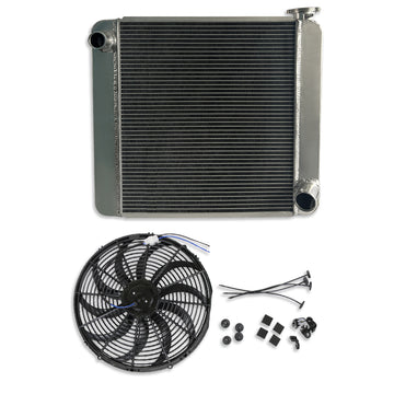 For SBC BBC Chevy GM Fabricated Aluminum Radiator 22" x 19" x3" Overall & 16" Cooling Fan