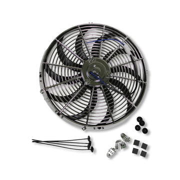 16" CURVE BLADE REVERSIBLE FAN, 12V/3000CFM, 3-1/4" TALL IN CHROME