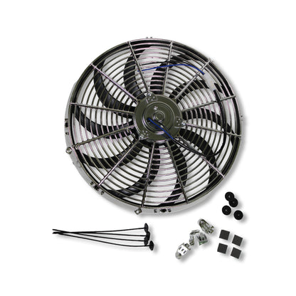 2pcs Chrome 16" Heavy Duty Reversible Electric Cooling Fan with Mounting Kit & Thermostat Relay Kit