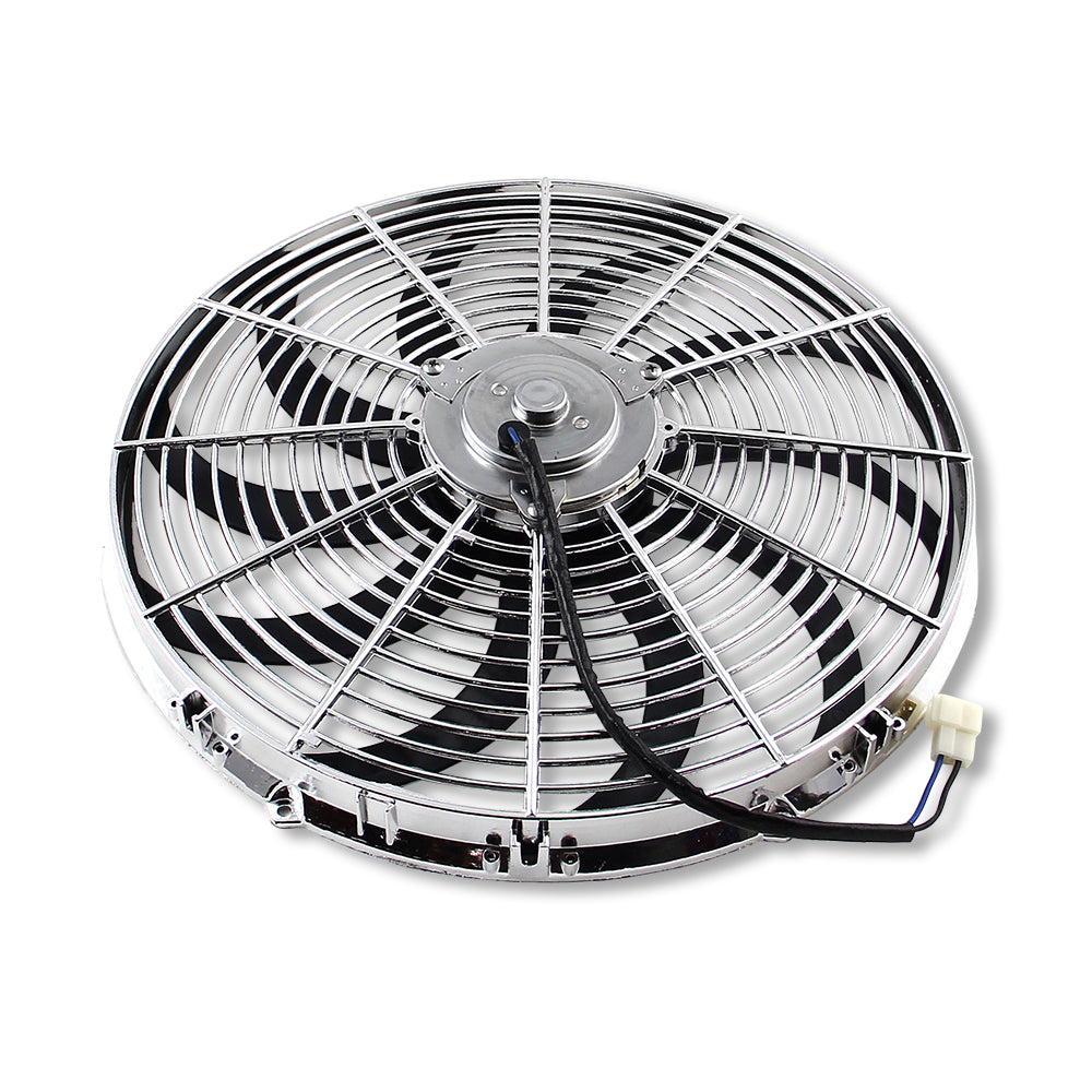 16" CURVE BLADE REVERSIBLE FAN, 12V/3000CFM, 3-1/4" TALL IN CHROME