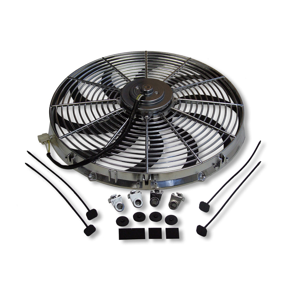 For SBC BBC Chevy GM Fabricated Polished Aluminum Radiator 22" x 19" x3" Overall & Chrome 16" Heavy Duty Cooling Fan