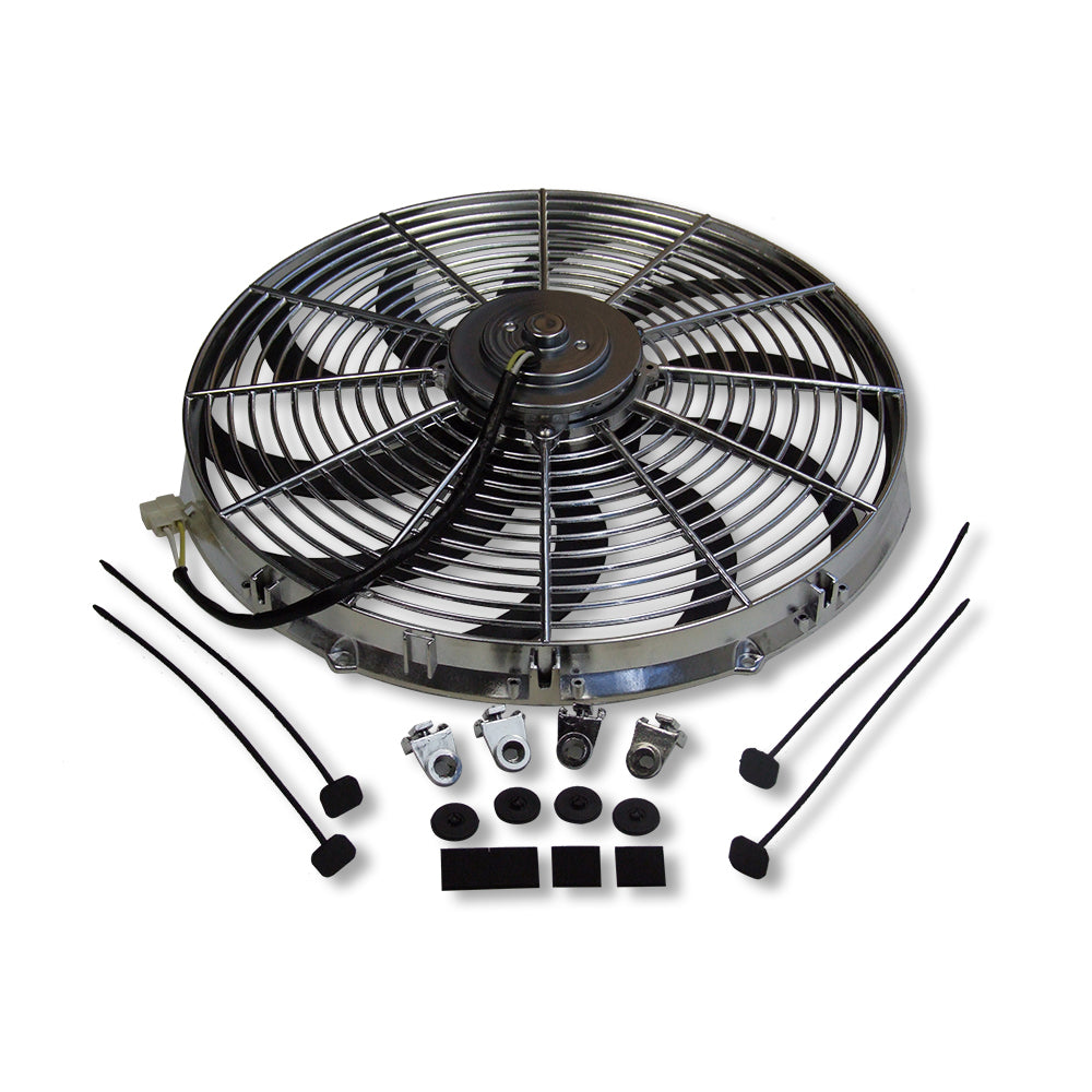 Chrome 16" Heavy Duty Reversable Electric Cooling Fan 2500cfm W/ Thermostat Kit