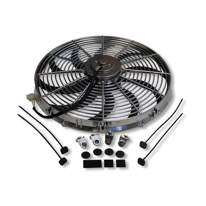 Fabricated Polished Aluminum Radiator 29" x 19" x 3" Overall For SBC BBC & 16" Electric Cooling Fan
