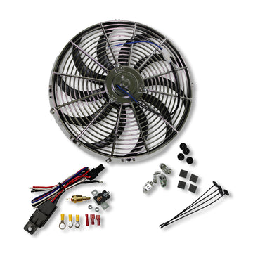 Chrome 16" Heavy Duty Reversable Electric Cooling Fan 2500cfm W/ Thermostat Kit