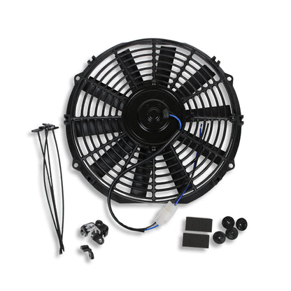 For SBC BBC Chevy GM Fabricated Polished Aluminum Radiator 22" x 19" x 3" & 12" Straight Blade Reversible Cooling Fan