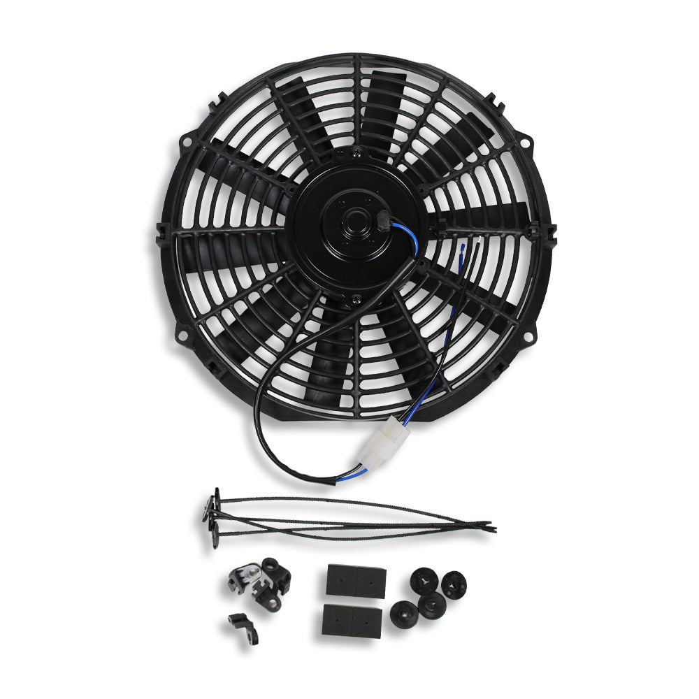 Universal High Performance 12V Slim Electric Cooling Radiator Fan With Fan Mounting Kit (12 Inch, Black)