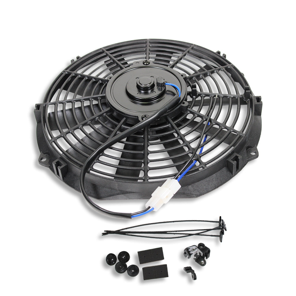 Universal High Performance 12V Slim Electric Cooling Radiator Fan With Fan Mounting Kit (12 Inch, Black)