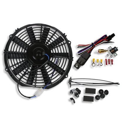 DEMOTOR Electric 12" Straight Blade Reversible Cooling Fan 12v 1577cfm with Thermostat Kit
