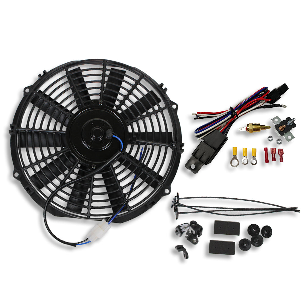 Electric 10" straight blade cooling radiator fan 12V 850cfm Relay Thermostat Kit