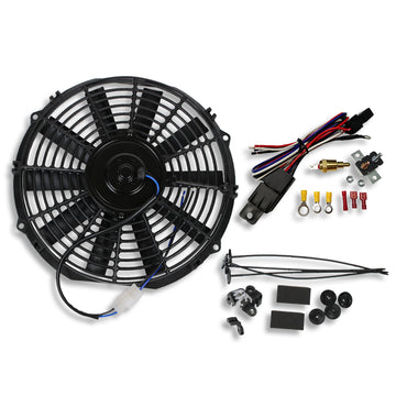 Electric 10" straight blade cooling radiator fan 12V 850cfm Relay Thermostat Kit