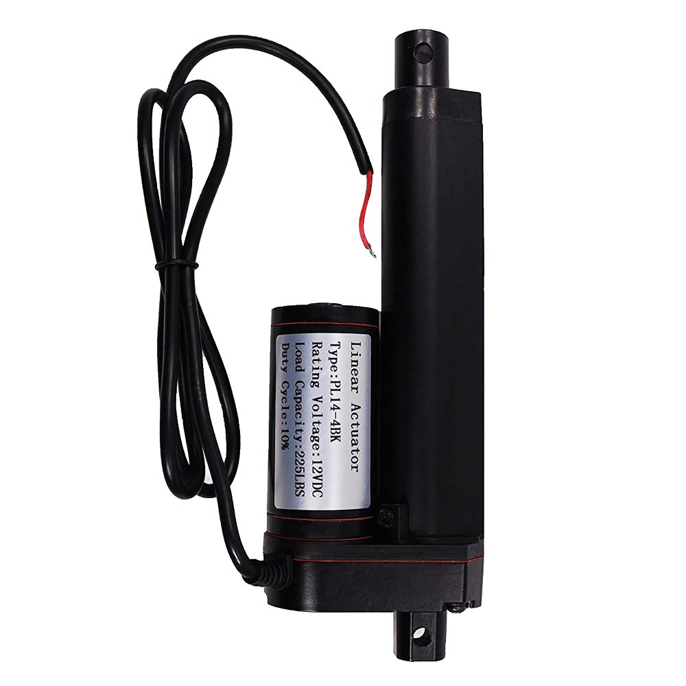 4 Inch 4" Stroke Linear Actuator Black 12 Volt 12V 225 Pounds lbs Maximum Lift & Mounting Bracket