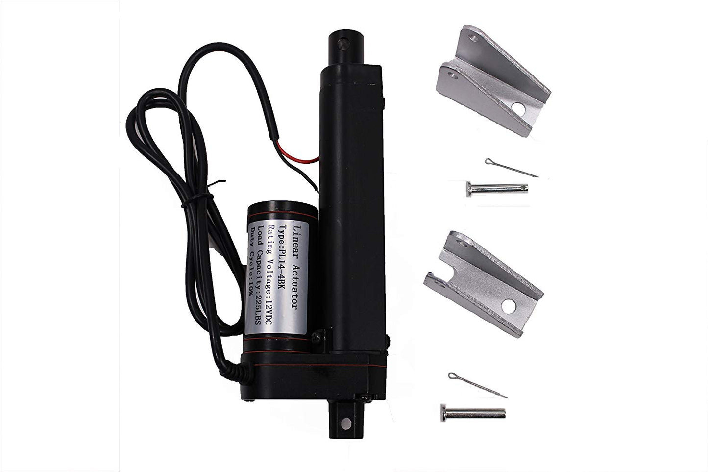 4 Inch 4" Stroke Linear Actuator Black 12 Volt 12V 225 Pounds lbs Maximum Lift & Mounting Bracket