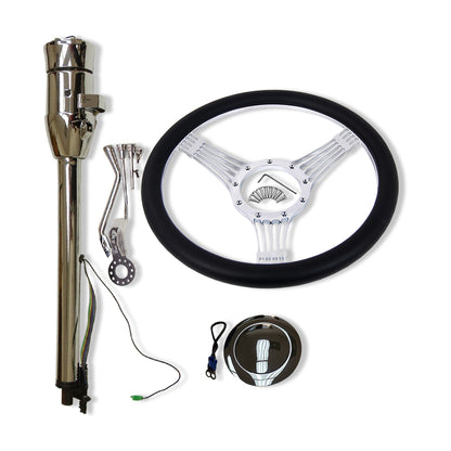 Auto Steering Column 30" No Key & Chrome 14" Steering Wheel & Smooth Horn Button