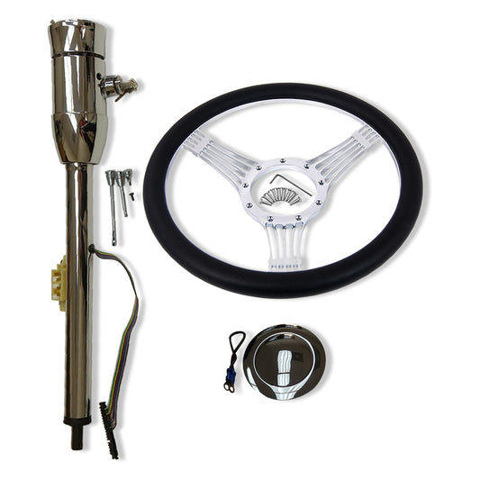 14" Steering Wheel Kit + 28" Tilt Manual Steering Column w/Key & Adapter GM
