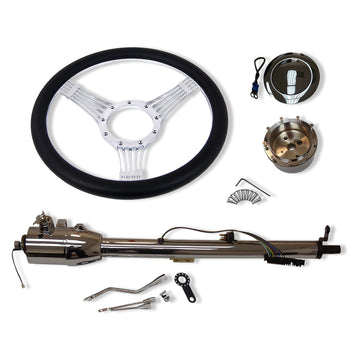 Chrome 14" Steering Wheel & 30" Steering Column Auto w/ Key & Horn Button