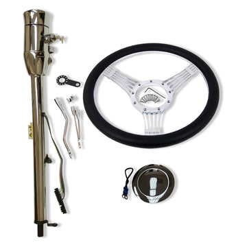 14" Billet Steering Wheel Kit+ 32" Tilt Auto Steering Column w/Key GM Chrome
