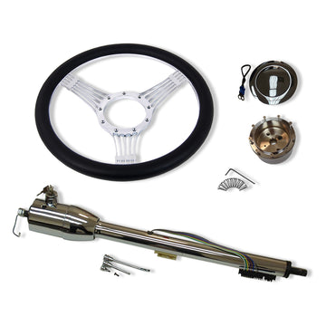 14" Steering Wheel+Smooth Horn Button+30" Tilt Manual Steering Column w/ Key & Adapter