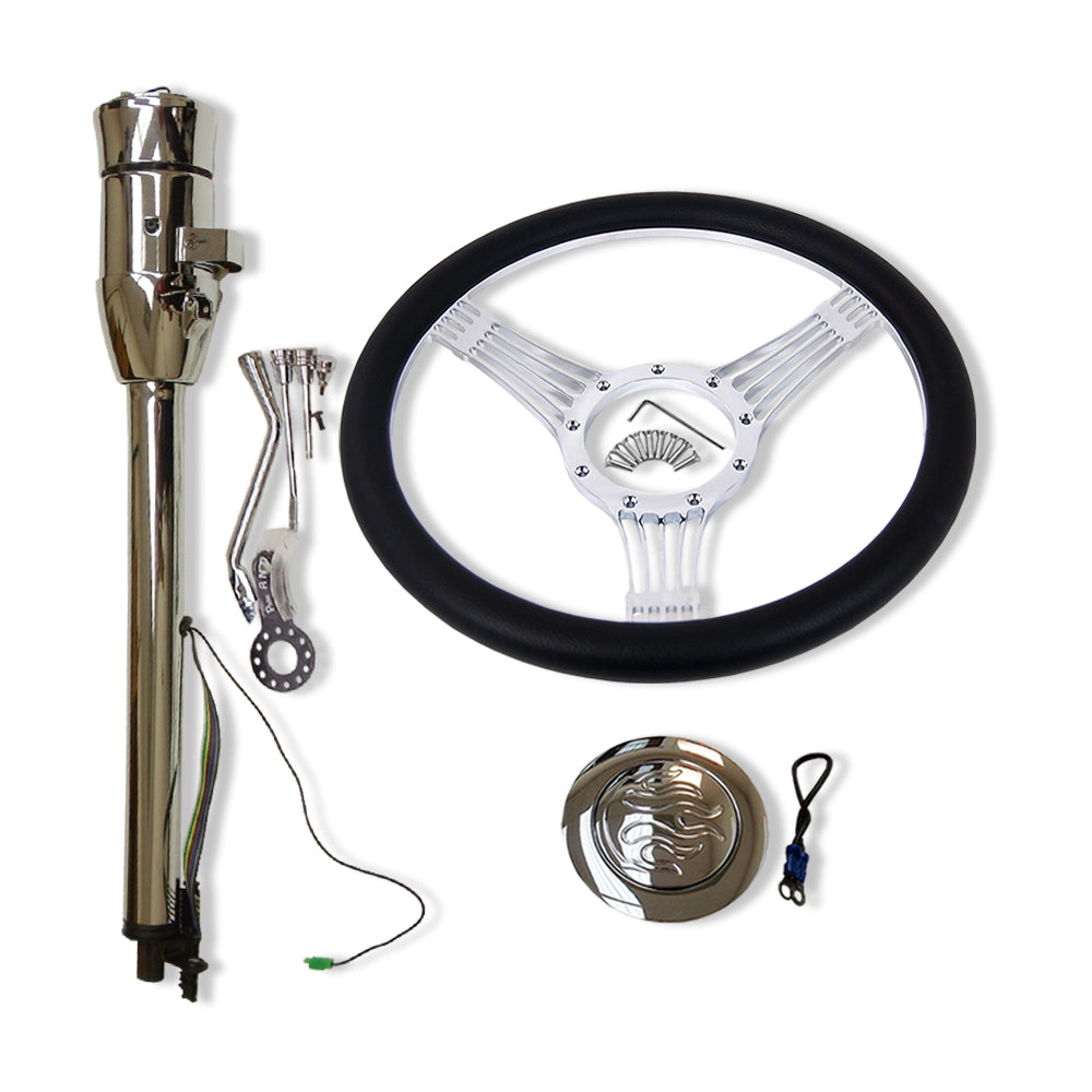 GM Automatics 30'' Steering Column No Key & 14'' Steering Wheel 9 hole & Horn Button