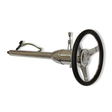 14" Chrome Billet Steering Wheel & Manual Column 28"GM No Key w/Adapter & Flame Horn Button