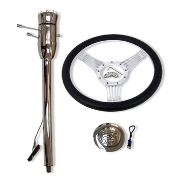Chrome 32" Tilt Manual Steering Column w/adapter+ 14" Steering Wheel+Horn Button