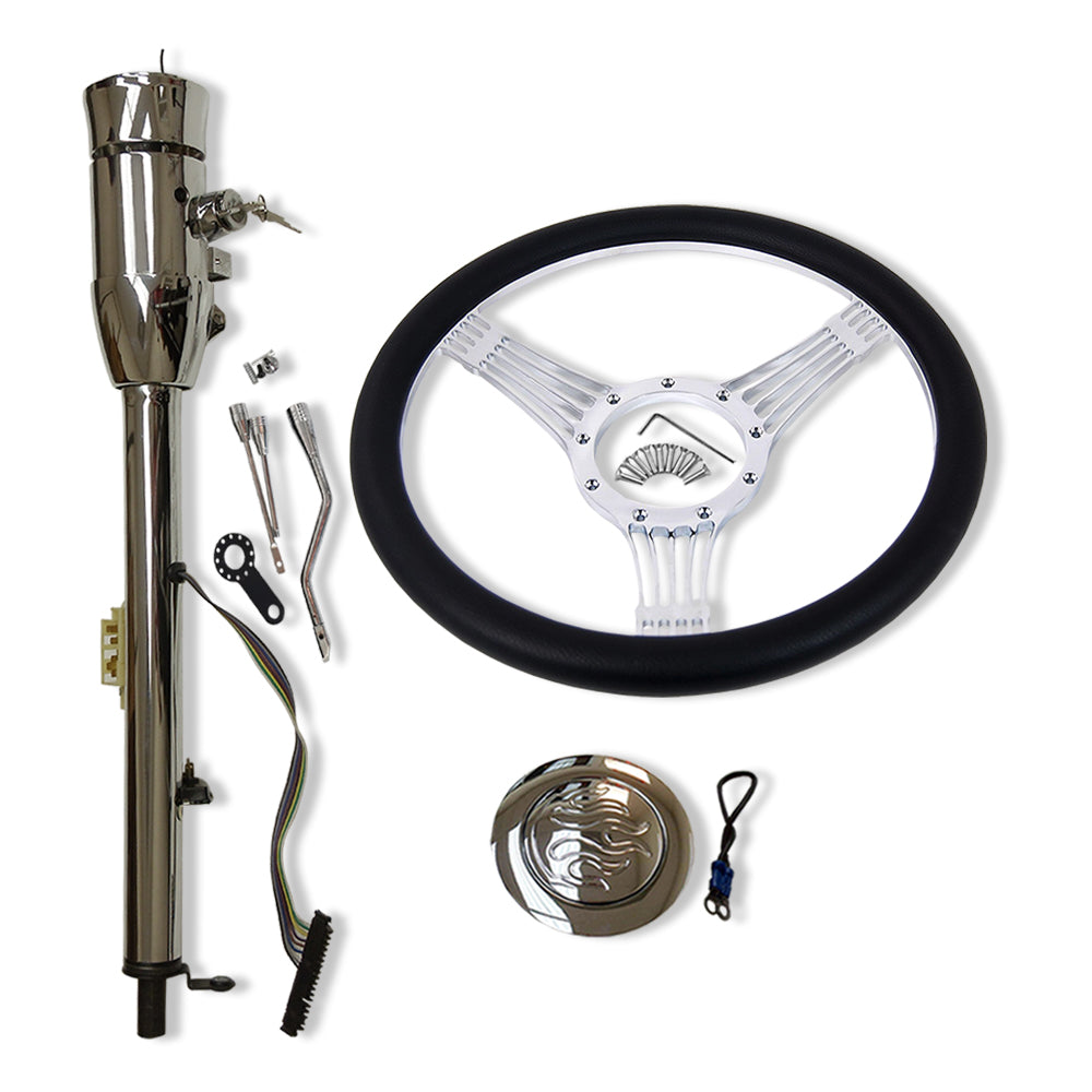 14" Billet Steering Wheel & 30" Tilt Steering Column Auto w/ Key & Horn Button