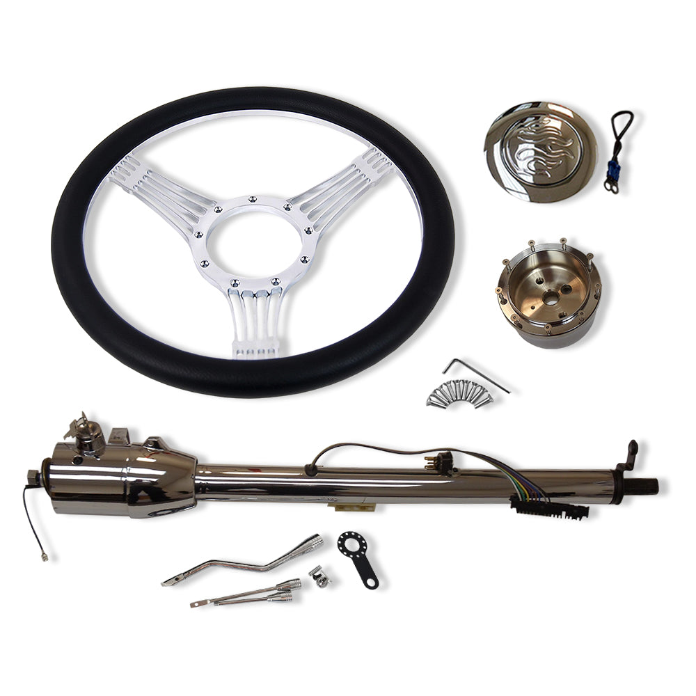 14" Billet Steering Wheel & 30" Tilt Steering Column Auto w/ Key & Horn Button