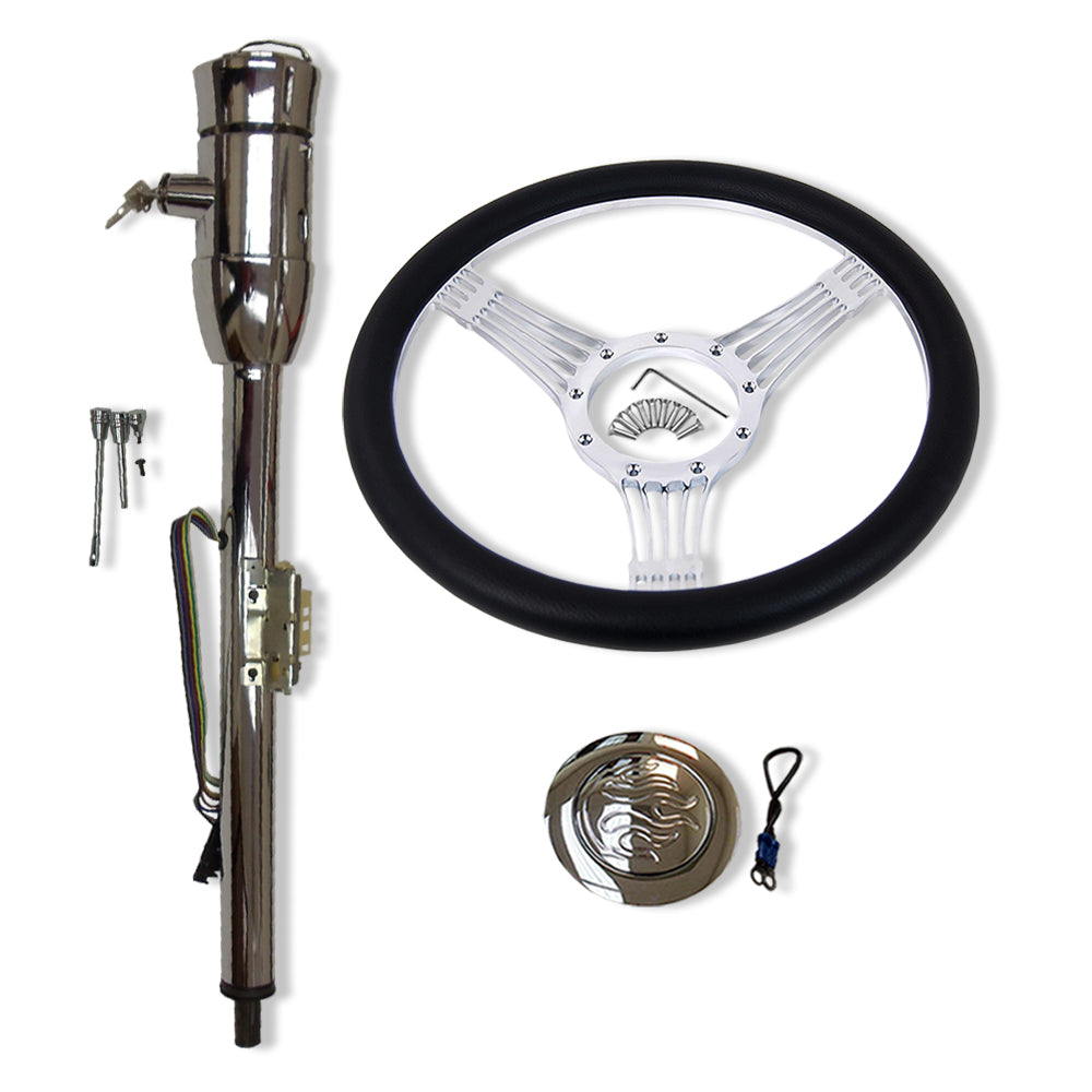 14" Banjo Style Steering Wheel + Horn Button+30" Tilt Manual Steering Column w/ Key & Adapter