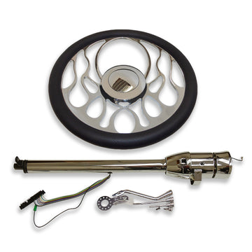 Universal 30" Chrome Auto Steering Column & 9 Hole Steering Wheel & Horn Button