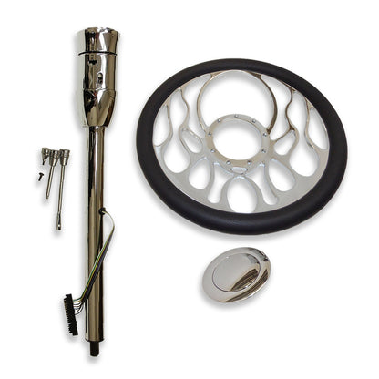 14"Flamed Steering Wheel & Smooth Horn Button & 28" Manual Column No key