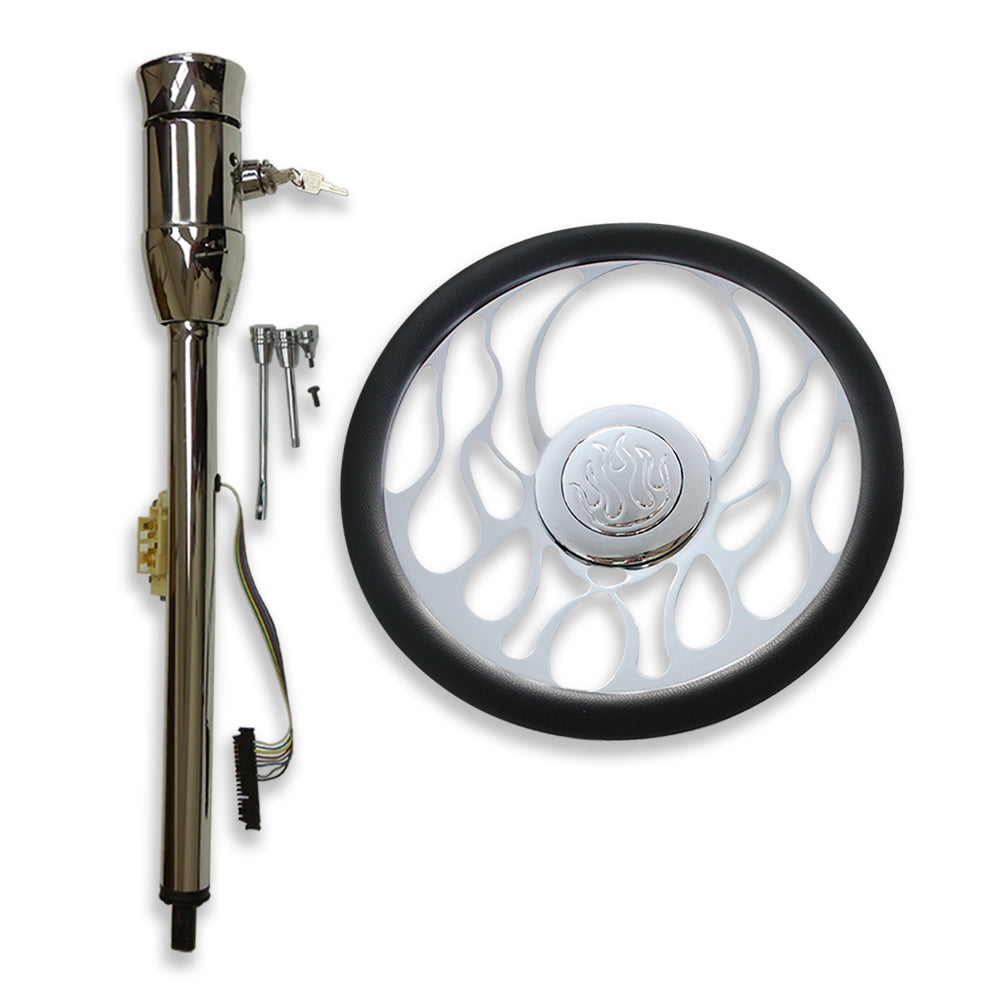 GM 28" Tilt Manual Steering Column w/Key +14" Billte Steering Wheel+Horn Button