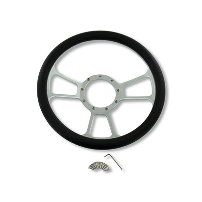 14" Chrome Split Tri Spoke Style Steering Wheel w/ Half Wrap Black Leather