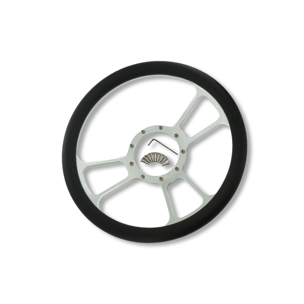 14" Chrome Split Tri Spoke Style Steering Wheel w/ Half Wrap Black Leather