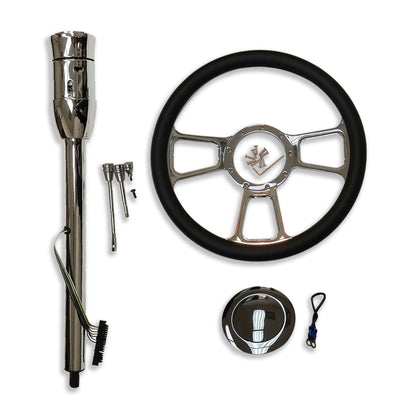 GM 30" Manual Steering Column w/Adapter + 14" Steering Wheel+ Horn Button Chrome