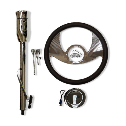 30" Tilt Manual Steering Column w/ Adapter + 14" Steering Wheel Kit Chrome GM