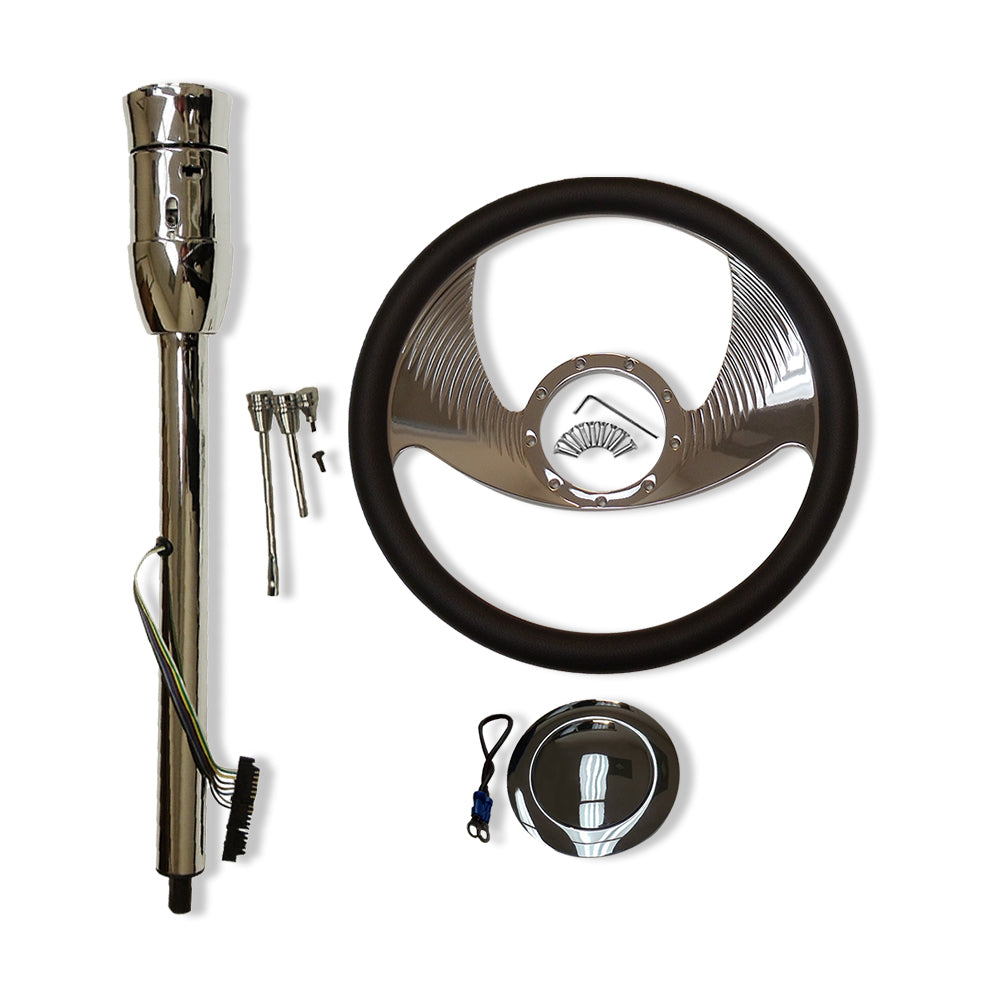 Hot Rod 28" Tilt Manual Steering Column w/ Adapter + 14" Steering Wheel Kit