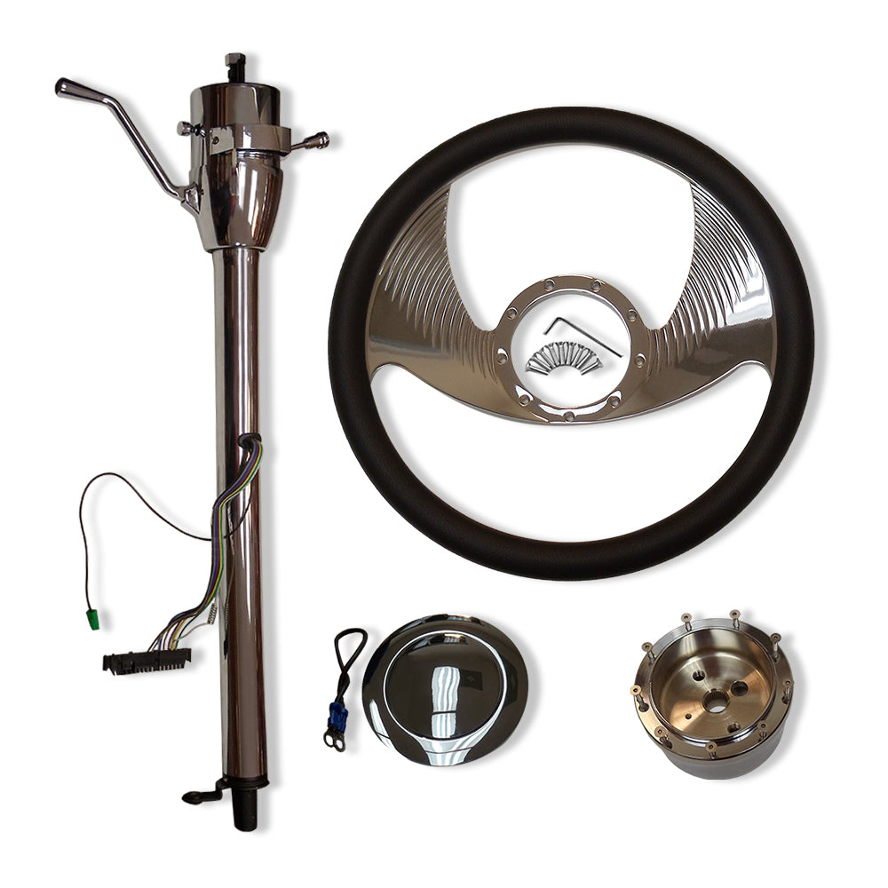 14" Steering Wheel & 32" Tilt Auto Steering Column & Smooth Horn Button Chrome