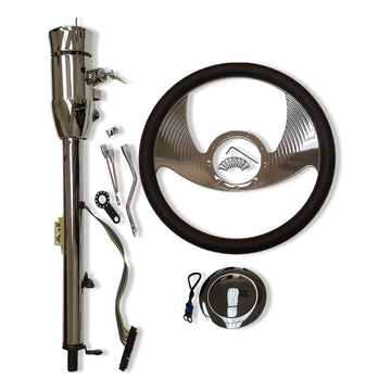 Chrome 14" Billet Steering Wheel & 30" Steering Column Auto w/ Key & Horn Button